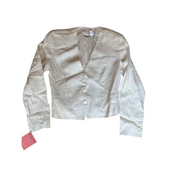 Point of View Collection Women's 90s Cropped Blazer 100% Linen White Size 6 - Picture 14 of 14